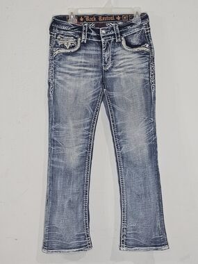 Rock Revival Jiselle Universal Boot Jeans Size 28 Rhinestone Y2K Bootcut Blue